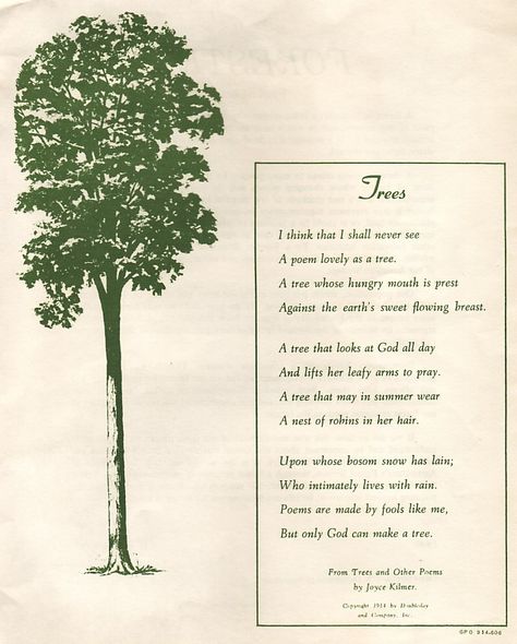 Joyce Kilmer Family Tree Quotes, Joyce Kilmer, Tree Poem, Lovely As A Tree, Christian Soldiers, Tree Quotes, Giving Tree, National Poetry Month, Tree People