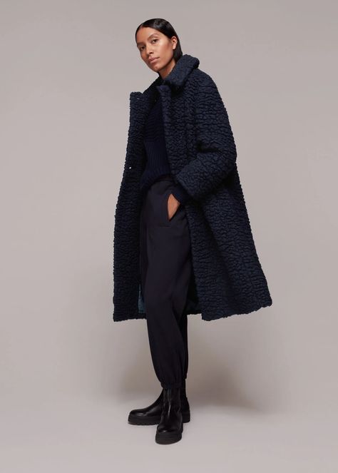 Buy Navy Lottie Teddy Wool Coat | WHISTLES from whistles.com. Exuding a sumptuous textural appeal with its teddy style, our wool-blend Lottie coat is a fun yet cool outerwear choice. Teddy Coat Outfit, Teddy Style, Coat Outfit, Teddy Coat, Coat Outfits, Winter Clothes, Wool Coat, Nun Dress, Fitness Fashion