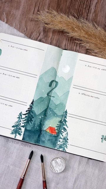 Camping Forest, Camping Journal, Bullet Art, Goals Bullet Journal, Calendar Journal, Bullet Journal Paper, Bullet Journal Notebook, Dot Journals, Bullet Journal Design Ideas