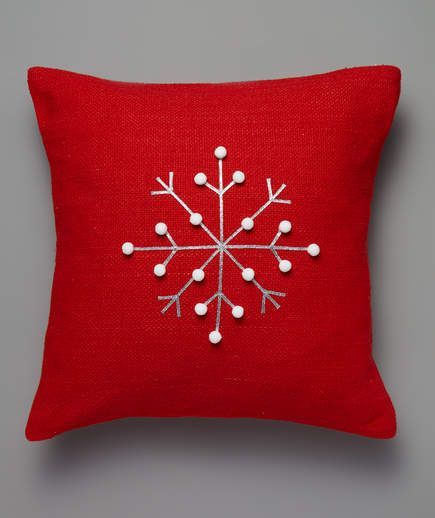 Snowflake Pillow | Remember those paper snowflakes you made in school (or maybe your children still bring them home every year)? They’re pretty and fun to make, but we suggest you put away the white paper and the scissors this year—or, at the very least, strongly consider adding these projects to the mix. Christmas Pillows Diy, Snowflake Pillow, Snowflake Craft, Simple Snowflake, Paper Cutouts, Bantal Sofa, Red Pillow, Clothes Pin Crafts, Snowflake Decorations