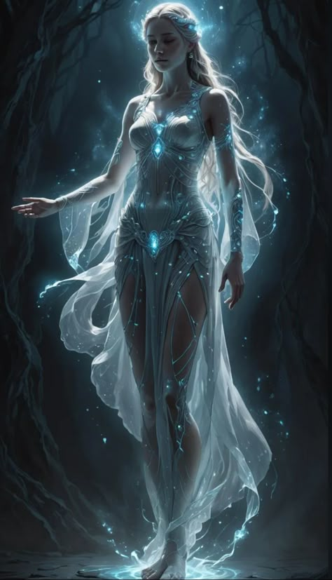 #goddess #aesthetic #womenofillustration #fantasyworld #fantasyaiartwork #white Chaos Goddess Art, White Hair Female Character Art, Gods And Goddesses Mythology, Goddess Of Air, Goddess Concept Art, Cloud Goddess, Wizard Female, Storm Goddess, Ice Woman