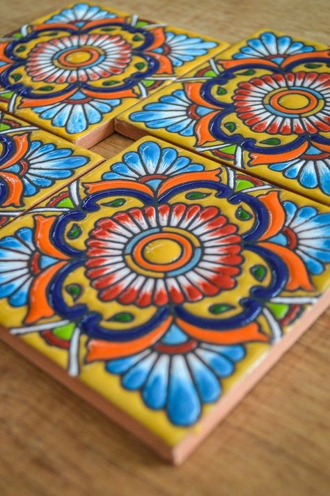 10 Mexican Talavera Tiles Handmade Hand Painted 4 x - Etsy Australia Talavera Backsplash, Mexican Plates, Mexican Talavera Pottery, Mexican Colors, Mexican Pattern, Mexican Talavera Tile, Tiles Handmade, Mexican Tiles, Talavera Tile