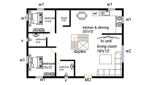 40x30 Feet 3 BHK AutoCAD Plan Layout File. #autocad #cadbull #caddrawing #architecture #cadarchitecture #layoutplan Autocad Layout, Autocad Plan, Small House Floor Plan, Architecture House Plan, Plan Small House, Plan Modern House, House Plan Modern, Tv In Bathroom, Plan Layout