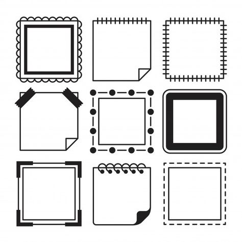 Collection of simple square frame and me... | Premium Vector #Freepik #vector #frame #border #hand #black Drawing Squares Ideas, Simple Design For Bond Paper, Photo Border Design, Square Border Design, Aesthetic Assignment, Simple Border Designs, Aesthetic Boarders Designs, Assignment Ideas, Simple Border