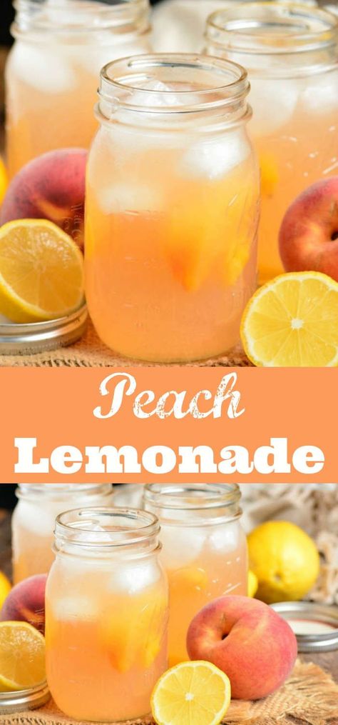 Flavored Lemonade, Homemade Lemonade Recipes, Peach Lemonade, Drink Recipes Nonalcoholic, Lemonade Drinks, Refreshing Drinks Recipes, Fresh Peaches, Homemade Lemonade, Sweet Tart