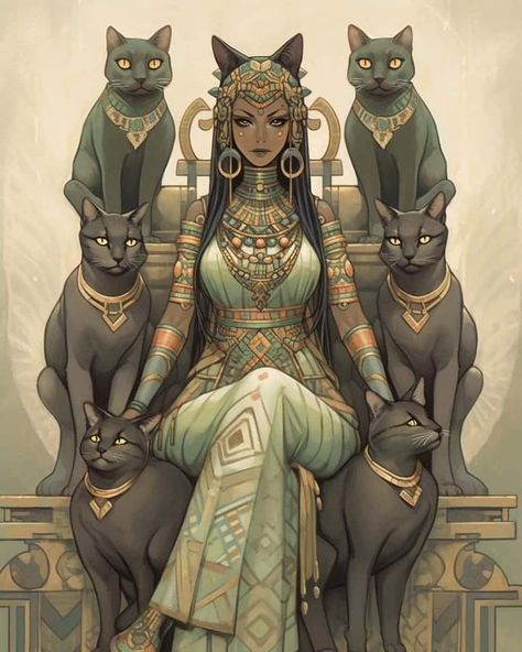 Bast Goddess, Egyptian Cat Tattoos, Bastet Goddess, Egypt Cat, متحف فني, Egyptian Goddess Art, Egyptian Cat Goddess, Egypt Concept Art, Anime Egyptian