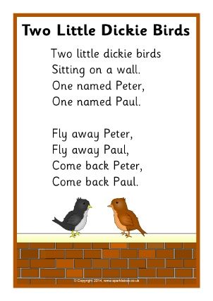 I chose this board because I remember my papa rhyming this rhyme to me as a child and using his fingers as the birds while hiding his fingers behind his back it was really enjoyable and made me laugh. This is a example from Spacklebox Retrieved from https://dbsenk.wordpress.com/2014/02/22/more-fun-with-nursery-rhymes/ Rhyming Poems For Kids, Rhyming Preschool, Preschool Poems, Nursery Rhymes Poems, English Poems For Kids, Old Nursery Rhymes, Rhymes Lyrics, Nursery Rhymes Lyrics, English Rhymes