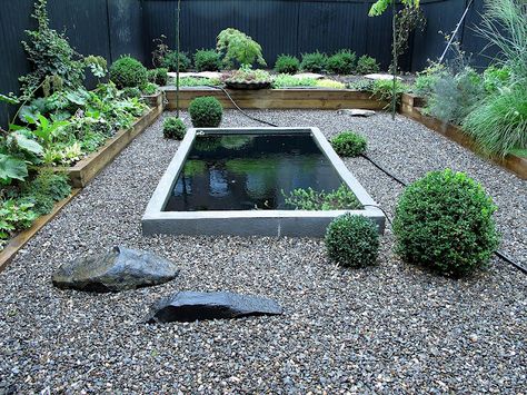 rectangle ponds are ponds, too. Backyard Pond, Urban Gardens, Play Kitchens, Garden Diary, Pond Ideas, Stone Garden, Small Pools, Garden Pond, Ponds Backyard