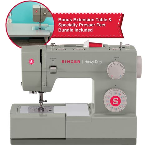 SINGER | Heavy Duty Holiday Bundle - 4452 Heavy Duty Sewing Machine with Bonus Extension Table for Larger Projects, Packed with Specialty Accessories Heavy Duty Sewing Machine, Quilting Guides, Computerized Sewing Machine, Sewing Machine Reviews, Extension Table, Easy Stitch, Singer Sewing Machine, Singer Sewing, How To Make Clothes