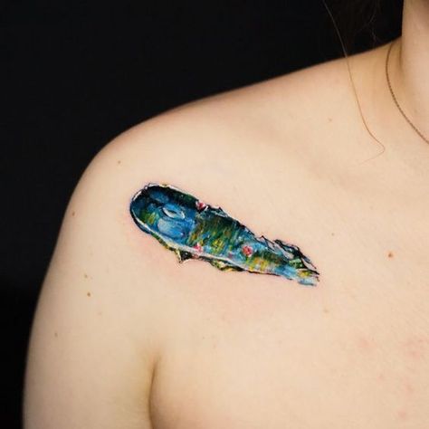 Paint Tattoo, Belly Button Tattoo, Brush Tattoo, Tattoo Process, Monet Water Lilies, Cute Tiny Tattoos, Painting Tattoo, Stylist Tattoos, Sister Tattoos