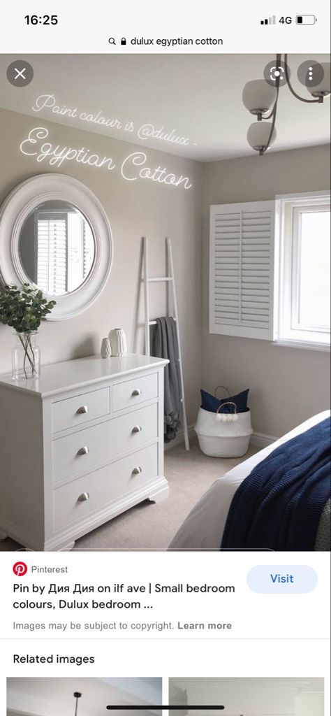 Dulux Egyptian Cotton, Spare Bedroom Decor, Bedroom Inspiration Grey, Dulux Paint Colours, Log Burner Living Room, Dads Room, Hallway Colours, Bedroom Ensuite, Dulux Paint