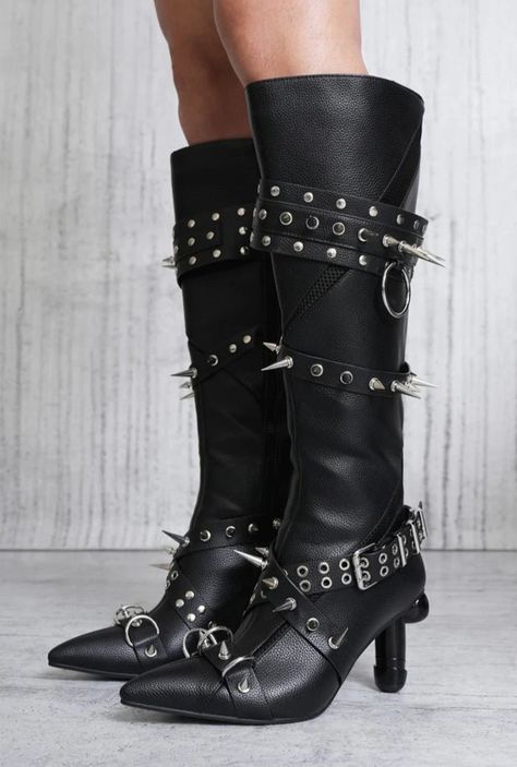 Boots Reference, Spike Boots, Goth Cowgirl, Tiny Shorts, Rock Boots, Dr Shoes, Stiletto Boots, Spike Heels, Shoe Inspo