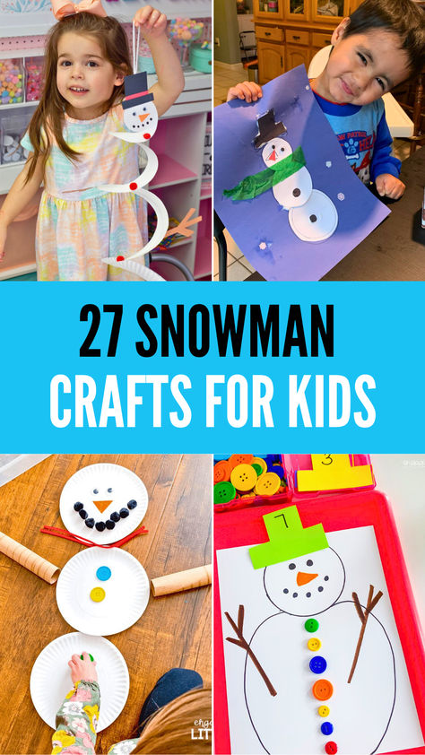 Collage of adorable snowman crafts for kids, including paper snowmen, button decorations, and creative winter-themed activities. Perfect for holiday fun and encouraging kids’ creativity during the winter season! Kindergarten Snowman Crafts, Snowmen Crafts For Toddlers, Toddler Snowman Craft, Snowman Crafts Diy For Kids, Preschool Snowman Craft, Snowman Crafts For Preschoolers, Snowmen Crafts For Kids, Simple Winter Crafts For Kids, Snowman Crafts For Toddlers