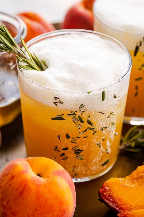 Rosemary Mocktail, Rosemary Cocktail, Peach Scones, Jalapeno Cheddar Cornbread, Mocktail Drinks, Peach Cocktail, Rosemary Simple Syrup, Peach Nectar, Peach Puree