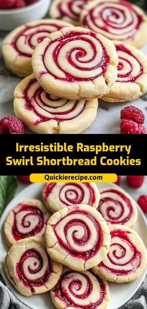 These Raspberry Swirl Shortbread Cookies are buttery and delicate, with a sweet raspberry swirl in every bite. Perfect for gifting or as a holiday treat! Ingredients: 2 cups flour 1 cup butter, softened 1/2 cup raspberry jam 1/2 cup powdered sugar A beautiful, sweet cookie that’s as delicious as it is pretty Raspberry Filling Cookies, Strawberry Jam Swirl Cookies, Shortbread Cookies With Raspberry Jam, Blueberry Filled Cookies, Blue Raspberry Cookies, Raspberry Shortbread Cookies Recipes, Raspberry Jam Cookie Recipes, Christmas Raspberry Cookies, Christmas Dessert For Gifts