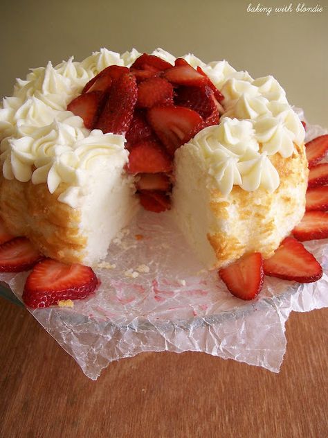 Angel Food Cake - Baking with Blondie Angel Food Cake With Strawberries, Food Birthday Cake, Queen Of The Universe, Baking With Blondie, Strawberry Angel Food Cake, Cake With Strawberries, Delicious Deserts, Food Birthday, Awesome Food