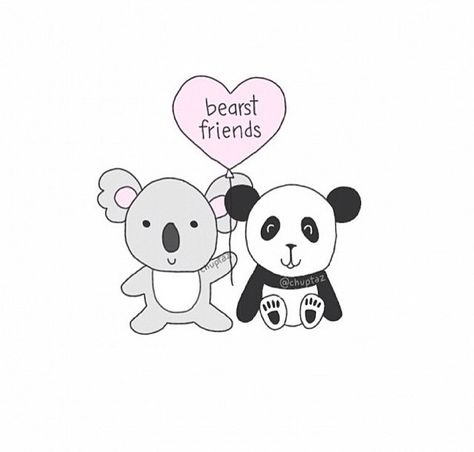 Best friends Best Friends Tumblr, Koala Drawing, Cute Text, Panda Drawing, Cartoon Clouds, We Are Best Friends, Cute Animal Illustration, Cute Panda Wallpaper, Inspirational Artwork