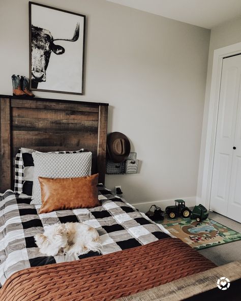 + KIDS BEDROOM+  Little country boy bedroom with all the cowboy feels. Kids farm play mat and John Deere Tractor toys.   @liketoknow.it @liketoknow.it.home @liketoknow.it.family #liketkit #LTKhome #LTKfamily #LTKkids Country Boy Bedroom, Boys Farm Bedroom, Boys Cowboy Room, Little Country Boy, Rustic Boys Bedrooms, Farm Play Mat, Farmhouse Kids Bedroom, Cowboy Bedroom, Farm Play