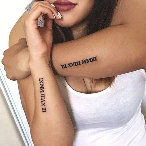 Roman Numeral Tattoo, Numeral Tattoo, 16 Tattoo, Cute Couple Tattoos, Couple Matching Tattoo, Roman Numeral Tattoos, Couple Tattoos Unique, Relationship Tattoos, Tattoo Trend