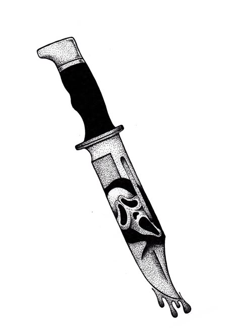 Scream Knife Tattoo Design, Chucky Knife Tattoo, Ghostface Knife Drawing, Scream Knife Drawing, Ghost Face Knife Tattoo Ideas, Horror Knife Tattoo, Ghostface Knife Tattoo, Scream Knife Tattoo, Knife Tattoo Ideas