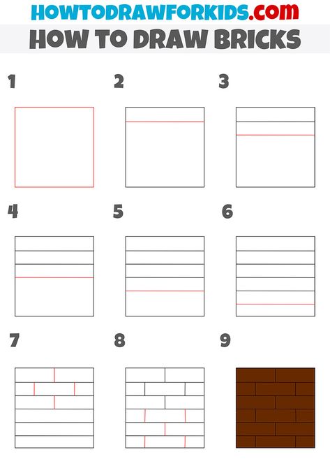 how to draw bricks step by step How To Draw Brick Texture, How To Draw A Brick Wall Step By Step, Brick Wall Painting Canvas, Brick Template Free Printable, How To Draw Graffiti Step By Step, Brick Drawing Sketch, How To Draw Brick Wall, How To Draw Bricks, How To Draw A Building