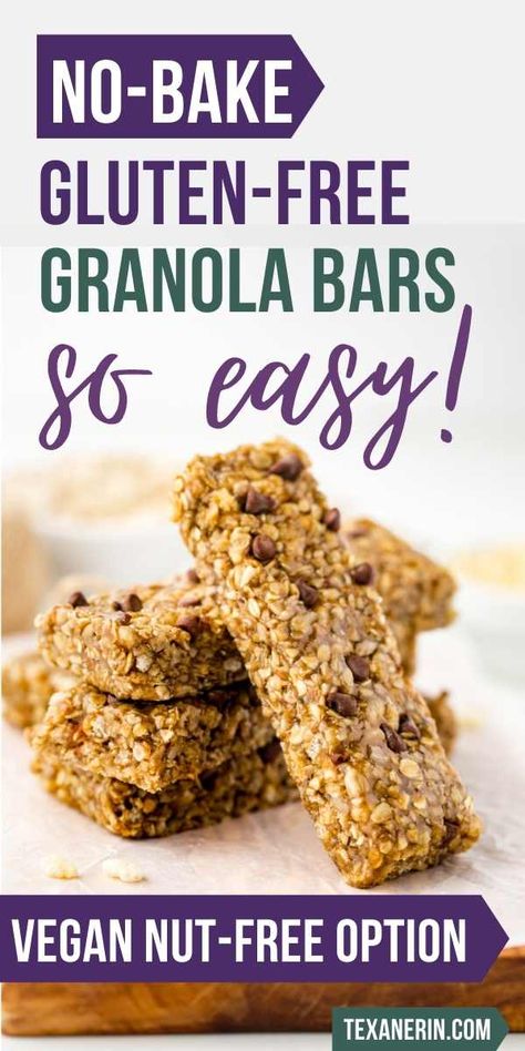 Gluten Free Granola Bar Recipe, Granola Bars Healthy, Gluten Free Granola Bars, Homemade Granola Bar Recipe, Breakfast Granola, Bars Healthy, Toddler Snack, Lunch Box Idea, No Bake Granola Bars