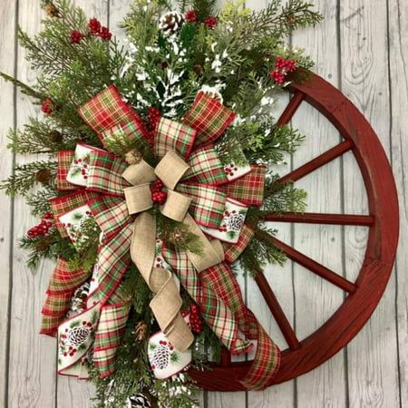 Wheel Wreath, Christmas Door Hangings, Christmas Staircase, Christmas Pine Cones, Window Wall Decor, Wheel Decor, Wooden Wreaths, Christmas Decorations Wreaths, Wreath Decoration