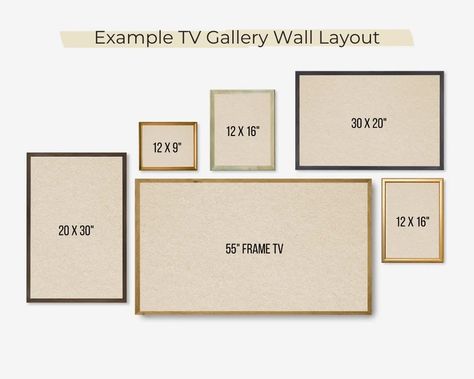 Art Around Tv, Frame Tv Gallery Wall, Tv Gallery Wall, Eclectic Frames, Italian Wall Art, Set Painting, Gallery Wall Layout, Tv Wand, Gallery Wall Living Room