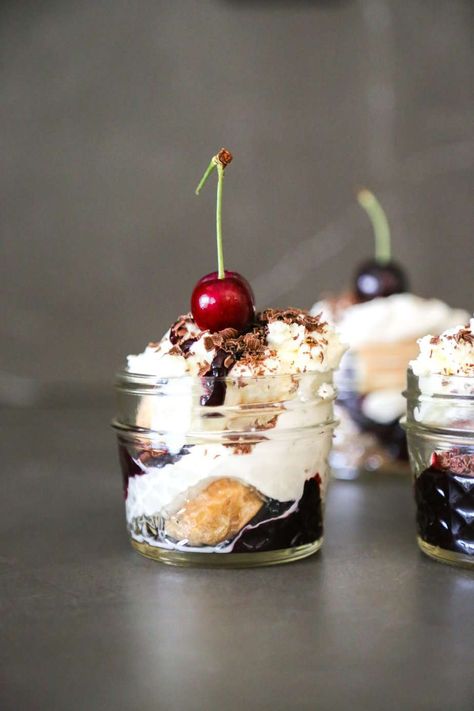 Mini Cherry Tiramisu Dessert Cups (Gluten Free) - Eating Works Gluten Free Dessert Shooters, Tiramisu Dessert Cups, Cherry Tiramisu, Apple And Berry Crumble, Gluten Free Apple Crumble, Cherry Recipes Dessert, Gluten Free Dessert, Finger Cookies, Dessert Shooters