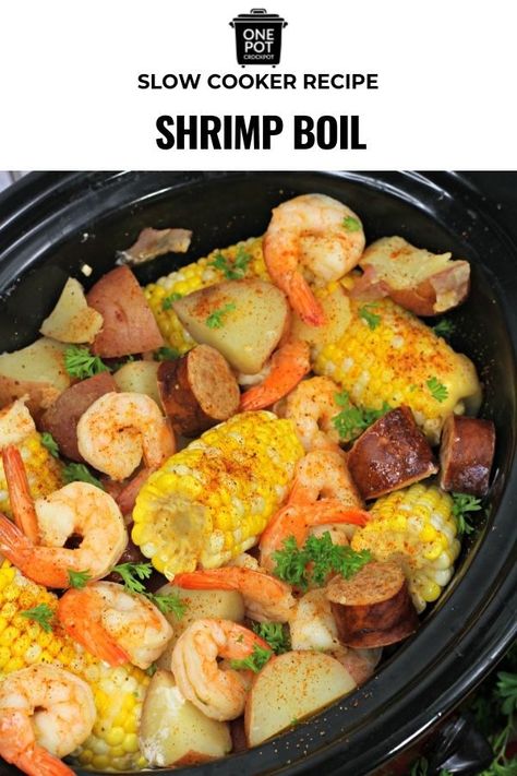 Shrimp Boil In Crock Pot, Crockpot Crab Boil, Crockpot Seafood Boil, Crockpot Shrimp Boil, Slow Cooker Recipes Shrimp, Crockpot Seafood, Seafood Broil, Shrimp Bowl, Shrimp Boil Recipe