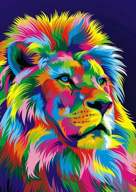 Lion Painting, Lion, Rainbow, Canvas, Color