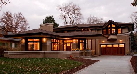 New Prairie Style Home - River Forest, IL on Behance Prairie Style Windows, Prairie Style Architecture, Scandinavian Exterior Design, Frank Lloyd Wright Style, Frank Lloyd Wright Homes, Prairie House, Prairie Home, Prairie Style Houses, Country House Design