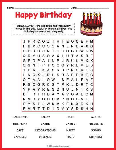 Free Printable Birthday Word Search Birthday Word Search Free Printable, Birthday Word Search, Word Games For Seniors Free Printable, Happy Birthday Words, Free Word Search Puzzles, Free Word Search, Word Search Puzzles Printables, Word Search Games, Birthday Words