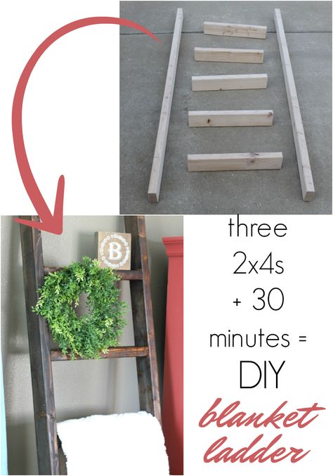 How to Make a DIY Blanket Ladder for Just $10 - Life Storage Blog Farmhouse Picnic Table, Diy Farmhouse Decoration, Diy Blanket, Pallet Crates, Diy Rustic Home, Diy Blanket Ladder, Dekor Diy, Blanket Ladder, Diy Holz