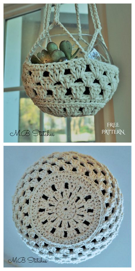 Crocheted Plant Hangers Free Patterns, Crochet Pot Hanger Free Pattern, Crocheted Hanging Baskets Free Patterns, Free Crochet Plant Hanger Patterns, Crochet Garden Ideas, Quick And Easy Crochet Projects Free, Crochet Plant Hanger Pattern Free, Crochet Hanging Plant Holder, Crochet Diy Ideas