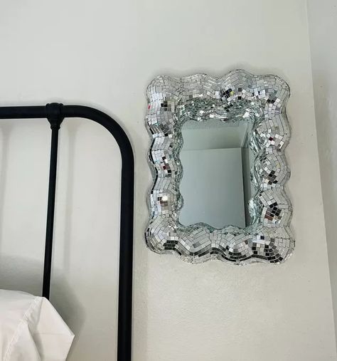 Diy Disco Ball, Blob Mirrors, Disco Ball Mirror, Disco Mirror, Wavy Mirror, Retro Mirror, Studio Diy, Diy Tile, Mirror Stickers