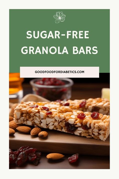 Sugar-Free Granola Bars: Enjoy a healthy, on-the-go snack that fits well within a diabetic diet, offering a low glycemic index treat. Healthy Granola Bars Homemade No Sugar, Sugar Free Snacks Healthy, Low Carb Snacks For Diabetics, Good Food For Diabetics, Low Sugar Granola Bars, Sugar Free Granola Bars, Hypoglycemic Diet, Food For Diabetics, Low Carb Granola Bars