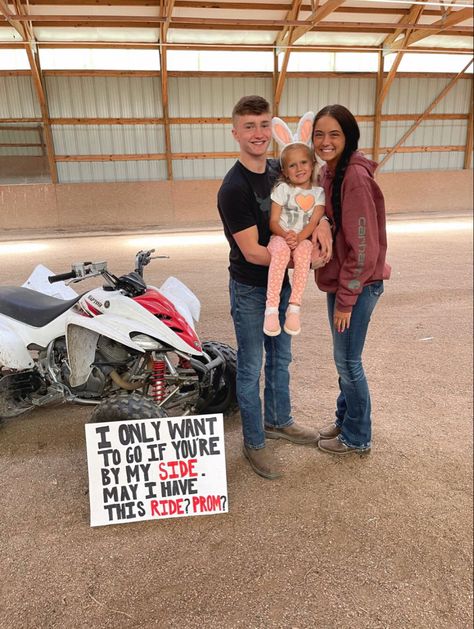 Dirt Bike Homecoming Proposal, Rodeo Homecoming Proposal Ideas, Dirtbike Prom Proposal, Cowboy Dance Proposal, Hoco Proposals Ideas Dirtbike, Prom Ideas For Couples, Cute Country Homecoming Proposal, Ways To Ask A Cowboy To A Dance, Country Prom Proposal