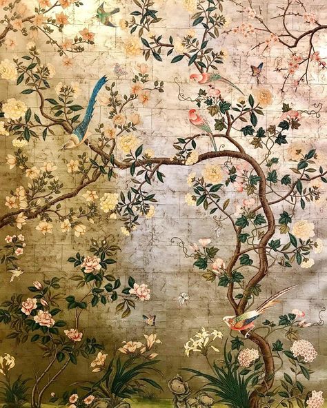 Gracie Wallpaper, Art Restoration, Georgian Interiors, Chinoiserie Art, Scenic Wallpaper, Hand Painted Wallpaper, Silver Wallpaper, Chinoiserie Wallpaper, 그림 그리기