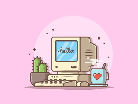 Enjoy the old days! 🤓☕🖥 love apple imac coffee macintosh logo lineart icon design flat illustration dribbble Computer Aesthetic Icon, Old Computer Illustration, Old Computer Drawing, Computer Icon Aesthetic, Computer Illustration Design, Pc Illustration, Pc Icon, Computer Tattoo, Pc Drawing