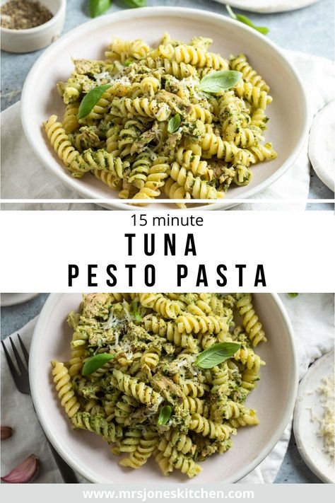 Cold Tuna Pasta Salad, Tuna Pesto Pasta, Pesto Pasta Recipe, Healthy Pesto, Healthy Foods To Make, Pesto Salad, Pasta Al Pesto, Tuna Salad Pasta, Pesto Pasta Recipes