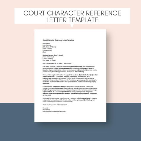 Court Character Reference Letter Court Character Letter Character Recommendation Letter Editable Character Reference Court Reference Letter Letter Of Character For Court, Character Letter Of Recommendation, Character Reference For Court, Character Reference Letter Template, Recommendation Letter, Reference Letter Template, Character Letters, Strong Character, Reference Letter