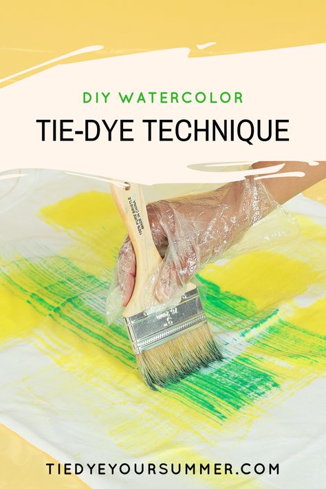 Watercolor Tie-Dye Color Brush Technique Brush on bright dyes for a fun DIY watercolor technique! #howtotiedye #watercolortiedye #tiedyeyoursummer #tuliptiedye #watercolor Watercolor Tie Dye Painting, How To Tie Dye With Rit Liquid Dye, Watercolor Tie Dye, Tulip Tie Dye, Dye Projects, Dye Art, Cheap Washed Tie-dye T-shirt, Shirt Crafts, Hand Dyed Tie-dye Graphic Tee