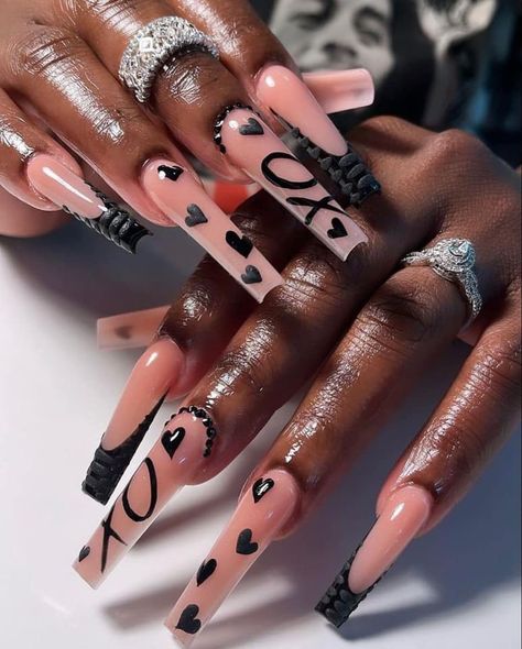 Valentines Day Nail, Vday Nails, Long Acrylic Nail Designs, Ombre Acrylic Nails, French Tip Acrylic Nails, Dope Nail Designs, Short Square Acrylic Nails, Long Acrylic Nails Coffin, Black Nail Designs