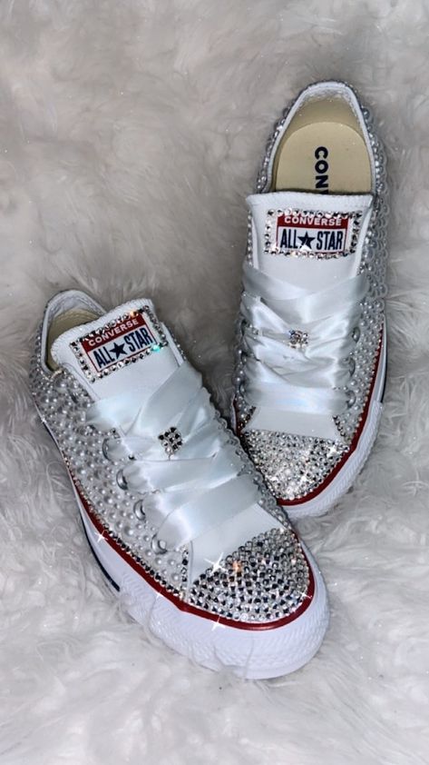 Kids Converse - Etsy Bedazzled Converse Diy, Croc Party, Custom Shoes Ideas, Wedding Tennis Shoes, Bedazzled Converse, Customized Converse, Pearl Sneakers, Sequin Converse, Rhinestone Converse