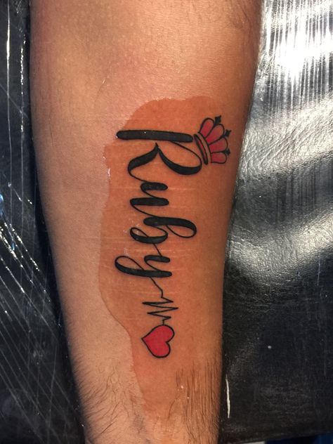 Ruby Tattoo Name, Ruby Tattoo Ideas, Tatto Name, Ruby Tattoo, School Shirt Designs, Crown Tattoo, Name Tattoo Designs, Face Tattoos, Tat Ideas