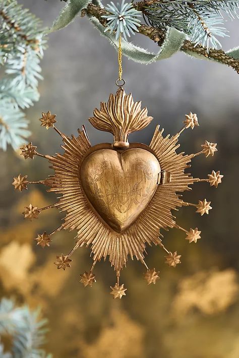 Shop: Christmas Trees, Trim the Tree, Ornaments, and Decorate | Terrain Custom Made Gifts, Star Shaped Christmas Ornaments, Diy House Ornament, Handmade Christmas Ornaments Unique, Quilt Christmas Ornaments, Hispanic Decor, Sacred Heart Decor, Ornament Tradition, Spiritual Christmas