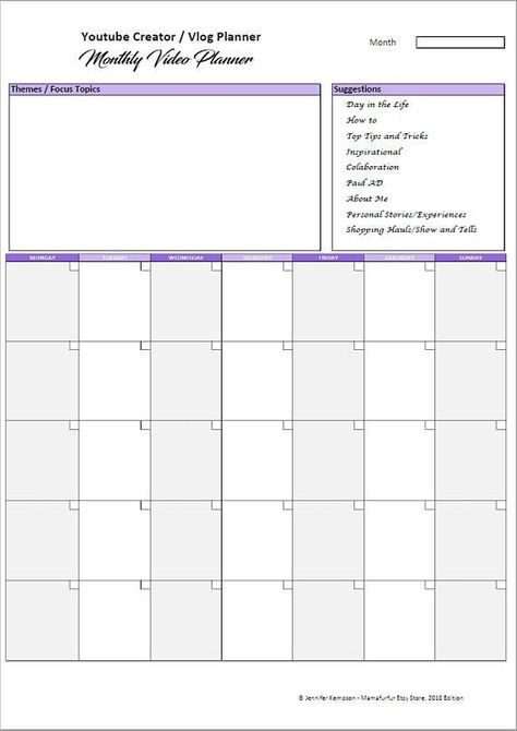 Vlog Youtube Creator Content Planner Printable Planner Vlog - Etsy UK | Printable Planner by  Alta Johnson Blog Structure, Homework Planner Printable, Printable Planner 2023, Calendar 2023 Printable, Youtube Planner, Planner Calendar Printables, Planner Themes, Homework Planner, 2023 Printable