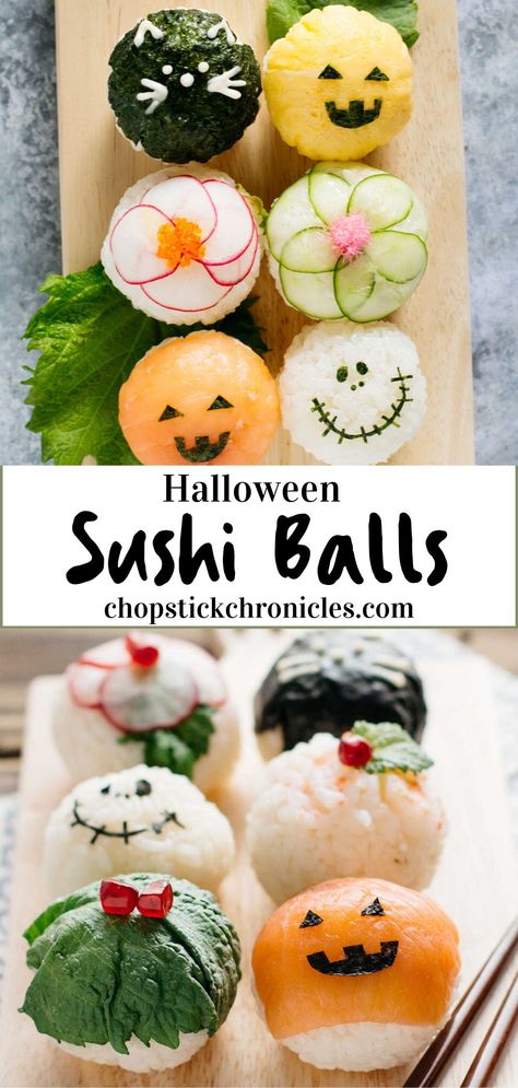 These super adorable Temari sushi are a perfect one-bite, finger-food idea for a Halloween party or even as an everyday lunch or dinner idea! Follow this simple recipe and treat your kids this Halloween. Practice the Temari Halloween sushi art ready for October. #temari #temarisushi #halloweensushi #halloweenrecipe #japaneserecipe #sushirecipe Halloween Sushi, Sushi Halloween, Sushi Balls, Temari Sushi, Sushi For Kids, Halloween Finger Foods, Finger Foods For Kids, Kids Halloween Food, Easy Sushi