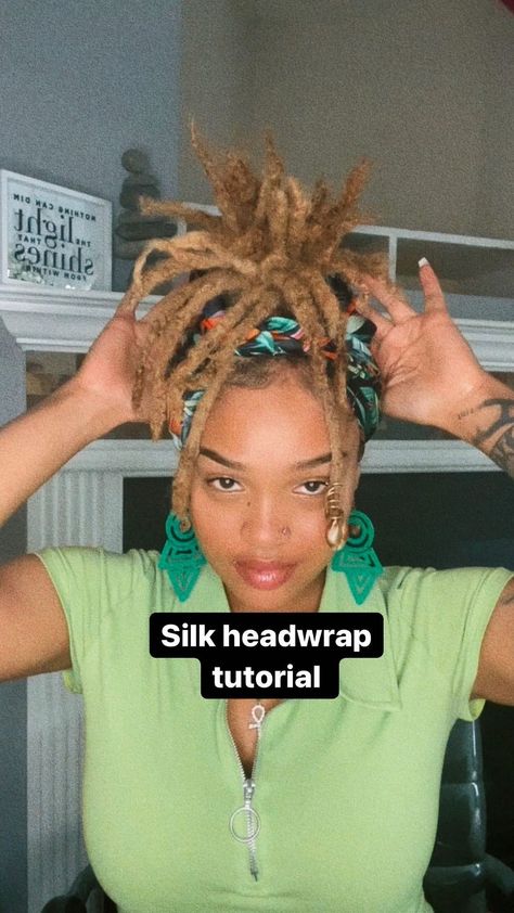 sweetnspiritual on Instagram: Here’s another quick & simple tutorial for a small silk headwrap! In my opinion, these kinds of headwraps do better with updo styles.… Hair Wrap Styles Black Women, Loc Scarf Styles, Loc Styles With Scarf, Loc Wrap Styles, Head Wrap Styles For Locs, Headwrap Styles With Locs, Headwrap Ideas, Latest Dreadlocks Styles, Silk Headwrap